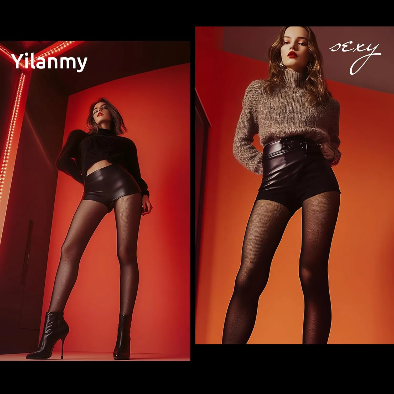 Yilanmy Open Crotch Pantyhose for Women Tummy Control 12D High Waist Sheer Tights Controp Top Pantyhose 2 Pairs
