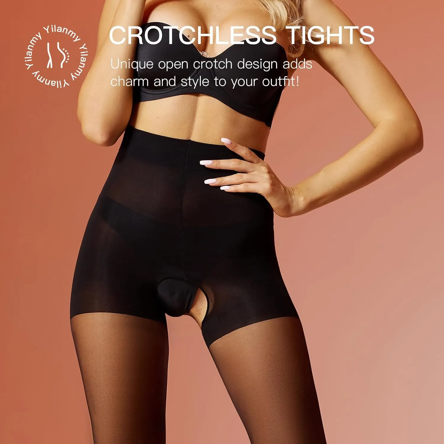 Yilanmy Open Crotch Pantyhose for Women Tummy Control 12D High Waist Sheer Tights Controp Top Pantyhose 2 Pairs