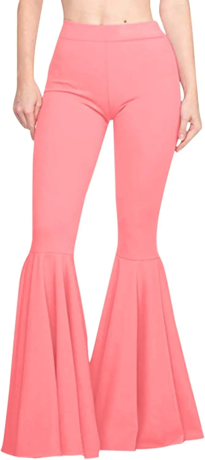 YOLAI Womens Solid Color Bell Bottoms Pants High Waist Slim Fit Stretch Casual Flared Trousers Long Palazzo Pants