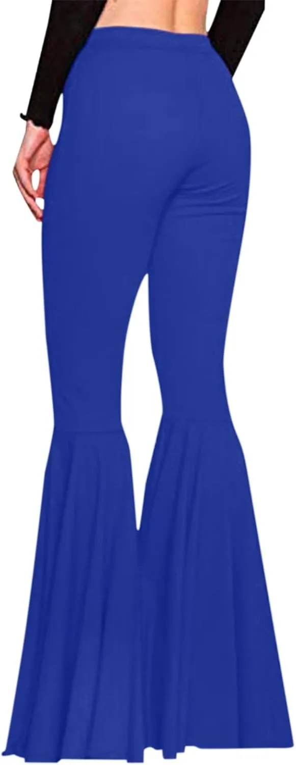 YOLAI Womens Solid Color Bell Bottoms Pants High Waist Slim Fit Stretch Casual Flared Trousers Long Palazzo Pants