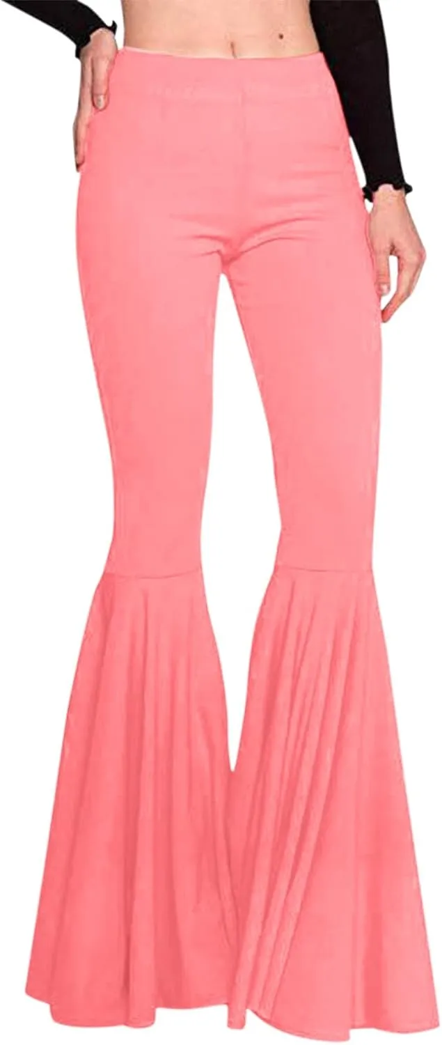 YOLAI Womens Solid Color Bell Bottoms Pants High Waist Slim Fit Stretch Casual Flared Trousers Long Palazzo Pants