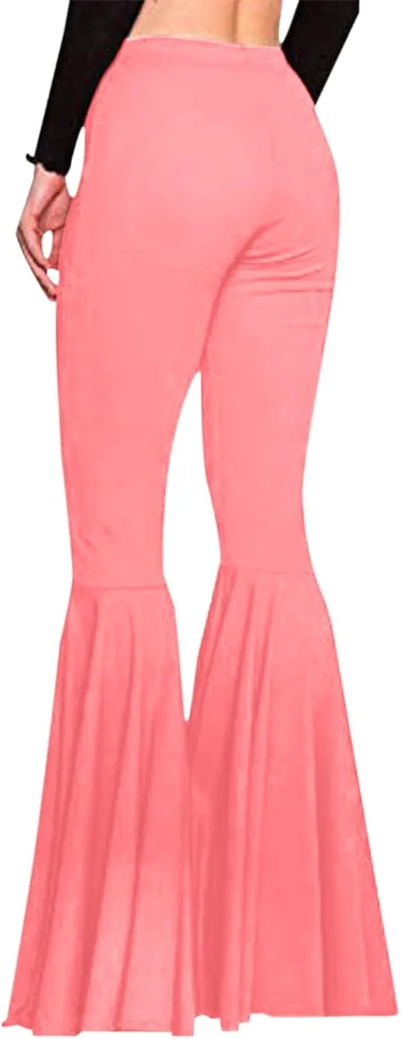 YOLAI Womens Solid Color Bell Bottoms Pants High Waist Slim Fit Stretch Casual Flared Trousers Long Palazzo Pants