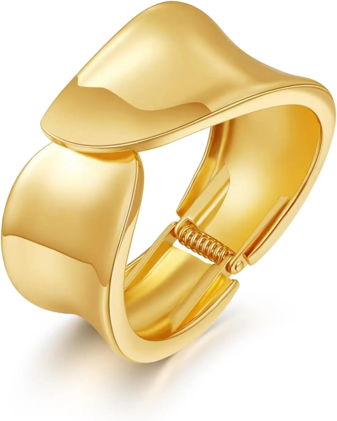 YVVLEE Gold Polished Chunky Bangle Bracelet for Women Twisted Hinged Cuff Bangle Bracelet Irregular Oval Bangle Bracelets Set