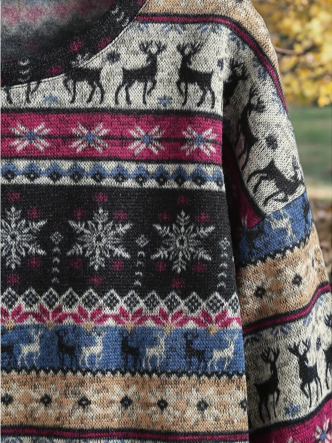 ZAFUL Women's Tribal Ethnic Graphic Cropped Knitwear Bohemian Long Sleeve Pullover Sweater Boho Drop Shoulder Knitted Top