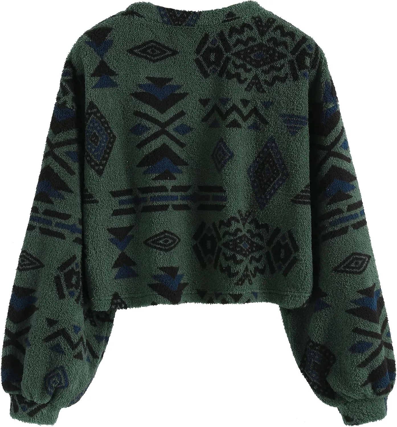 ZAFUL Women's Tribal Ethnic Graphic Cropped Knitwear Bohemian Long Sleeve Pullover Sweater Boho Drop Shoulder Knitted Top