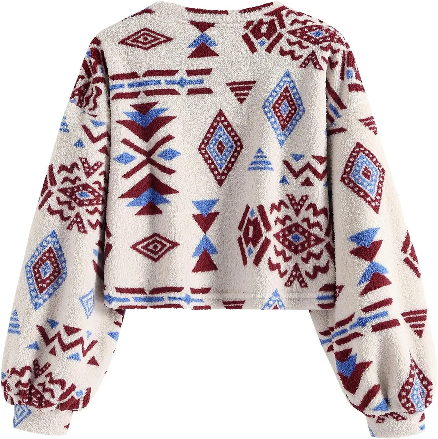 ZAFUL Women's Tribal Ethnic Graphic Cropped Knitwear Bohemian Long Sleeve Pullover Sweater Boho Drop Shoulder Knitted Top