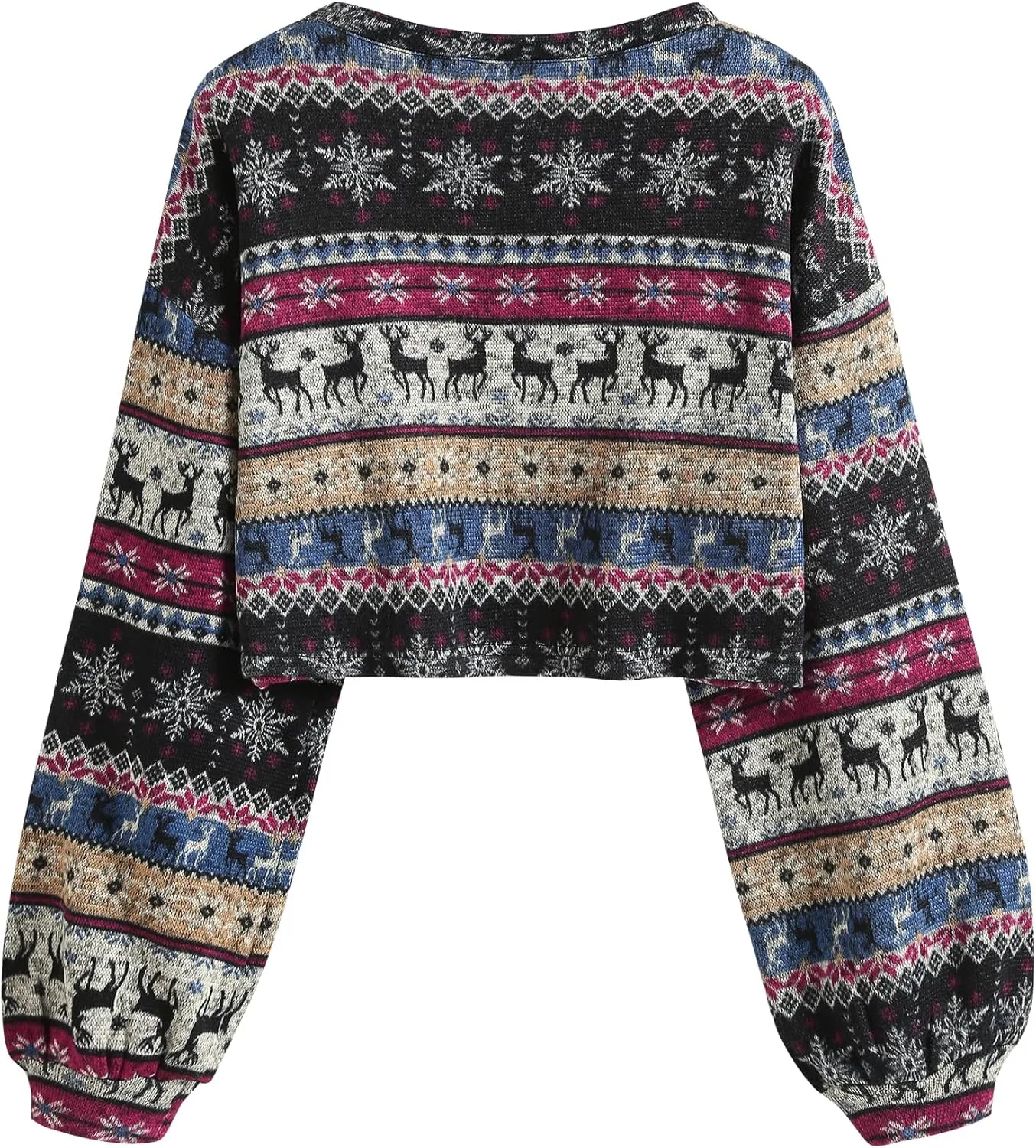 ZAFUL Women's Tribal Ethnic Graphic Cropped Knitwear Bohemian Long Sleeve Pullover Sweater Boho Drop Shoulder Knitted Top