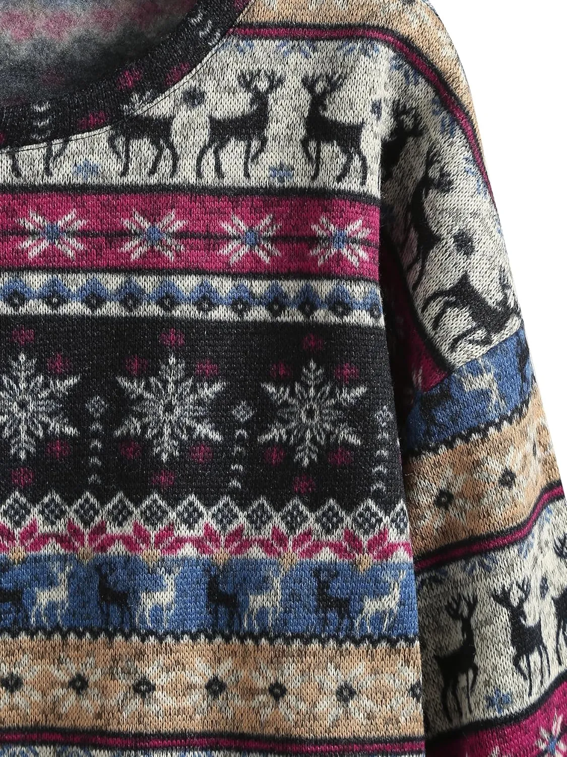 ZAFUL Women's Tribal Ethnic Graphic Cropped Knitwear Bohemian Long Sleeve Pullover Sweater Boho Drop Shoulder Knitted Top