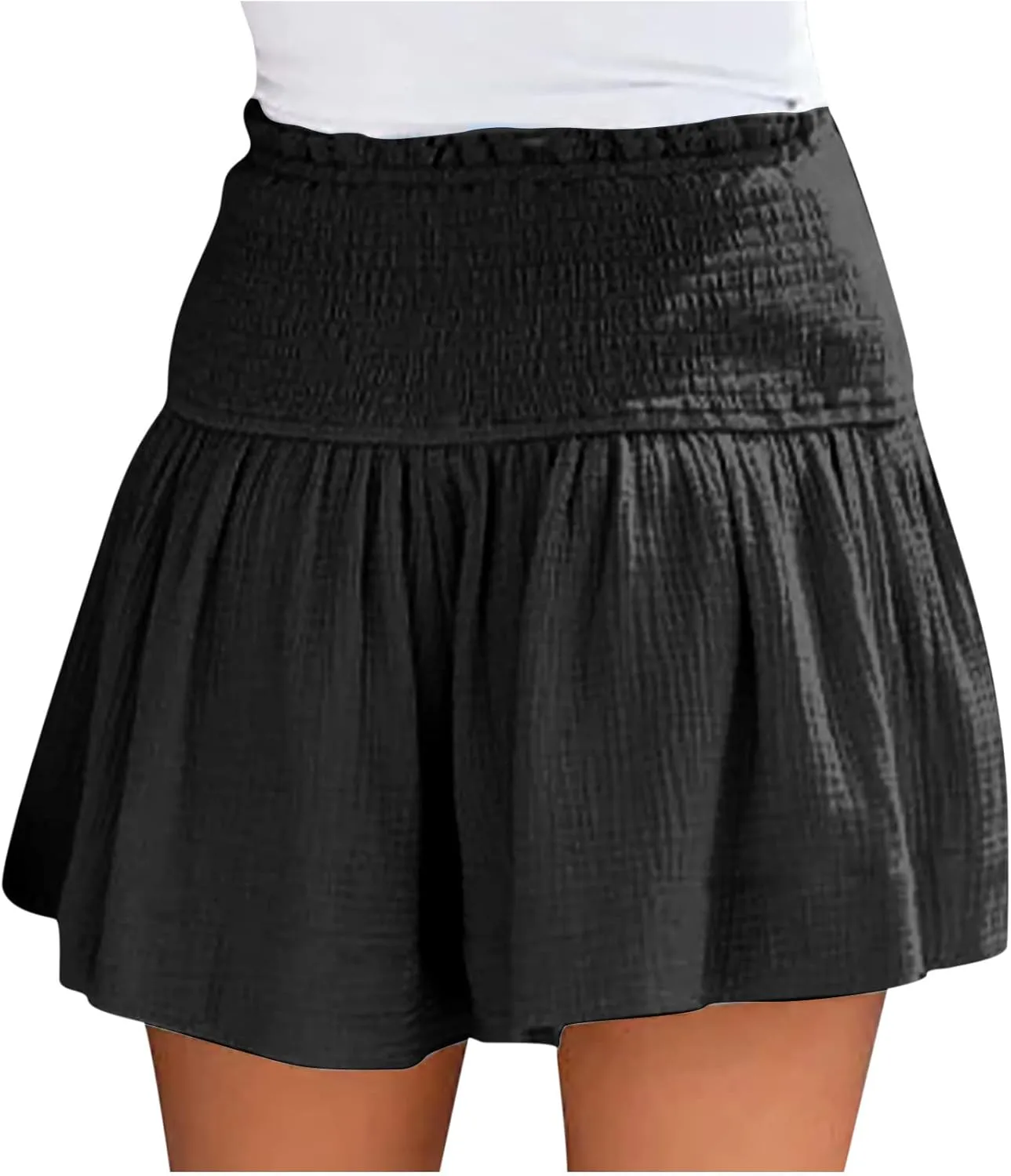 ZDRZK Loose Shorts Women Summer Casual Solid Elastic High Waisted Shorts Ruffle Hem 2024 Fashion Going Out Flowy Shorts