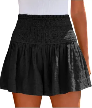ZDRZK Loose Shorts Women Summer Casual Solid Elastic High Waisted Shorts Ruffle Hem 2024 Fashion Going Out Flowy Shorts