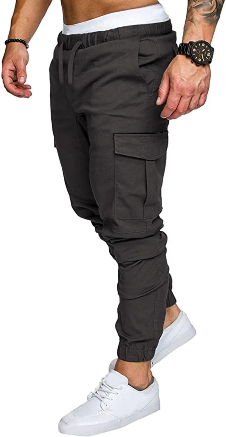 ZHUER Cargo Pants for Men Casual Joggers Pants Stretch Drawstring Sweatpants Cotton Chino Pants Slim Fit Gym Workout Pants
