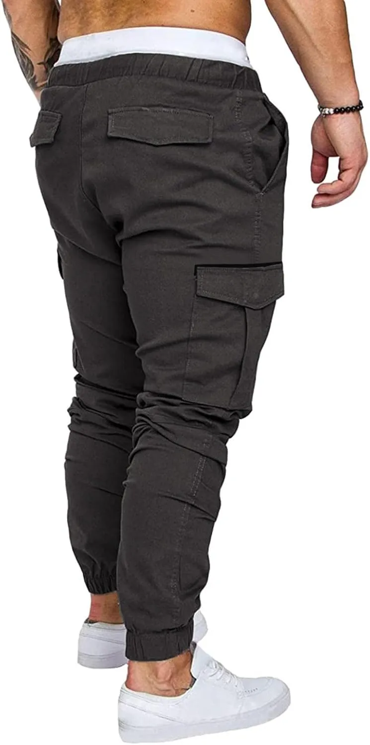 ZHUER Cargo Pants for Men Casual Joggers Pants Stretch Drawstring Sweatpants Cotton Chino Pants Slim Fit Gym Workout Pants