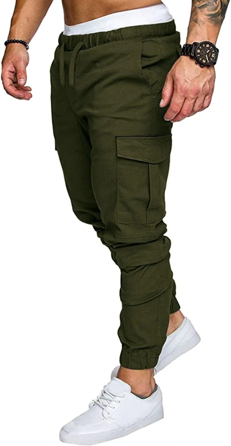 ZHUER Men's Cargo Pants Casual Joggers Pants Stretch Drawstring Sweatpants Cotton Chino Pants Slim Fit Gym Workout Pants