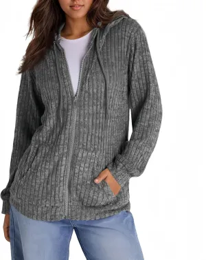 Zip Up Hoodie Women 2024 Oversized Sweaters Hoodies Casual Drawstring Lightweight Knit Workout Zip Up Jackets With Pockets
