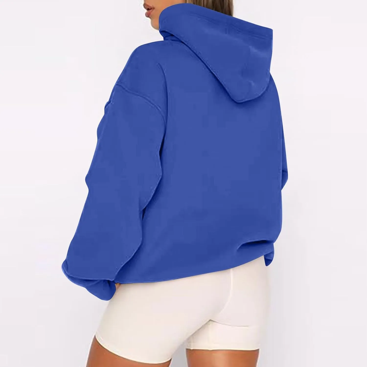 Zip Up Hoodie Women Fleece Oversized Sweatshirt Hoodies Casual Drawstring Hooded Sports Sweat Jackets with Pockets
