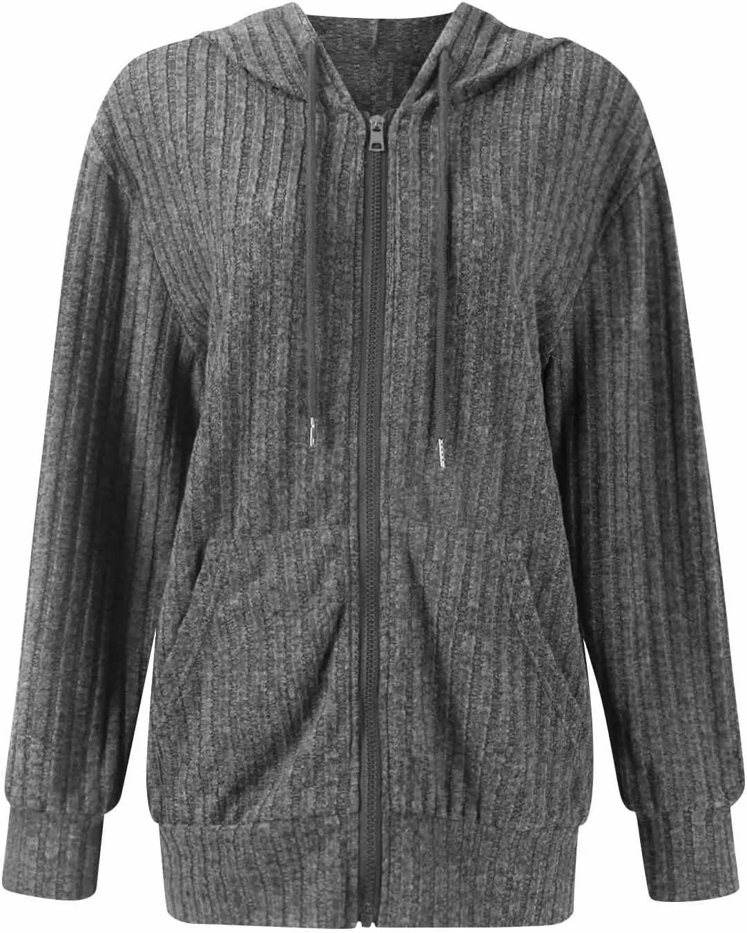 Zip Up Hoodie Women Oversized Sweaters Hoodies Casual Drawstring Lightweight Knit Workout Zip Up Jackets with Pockets