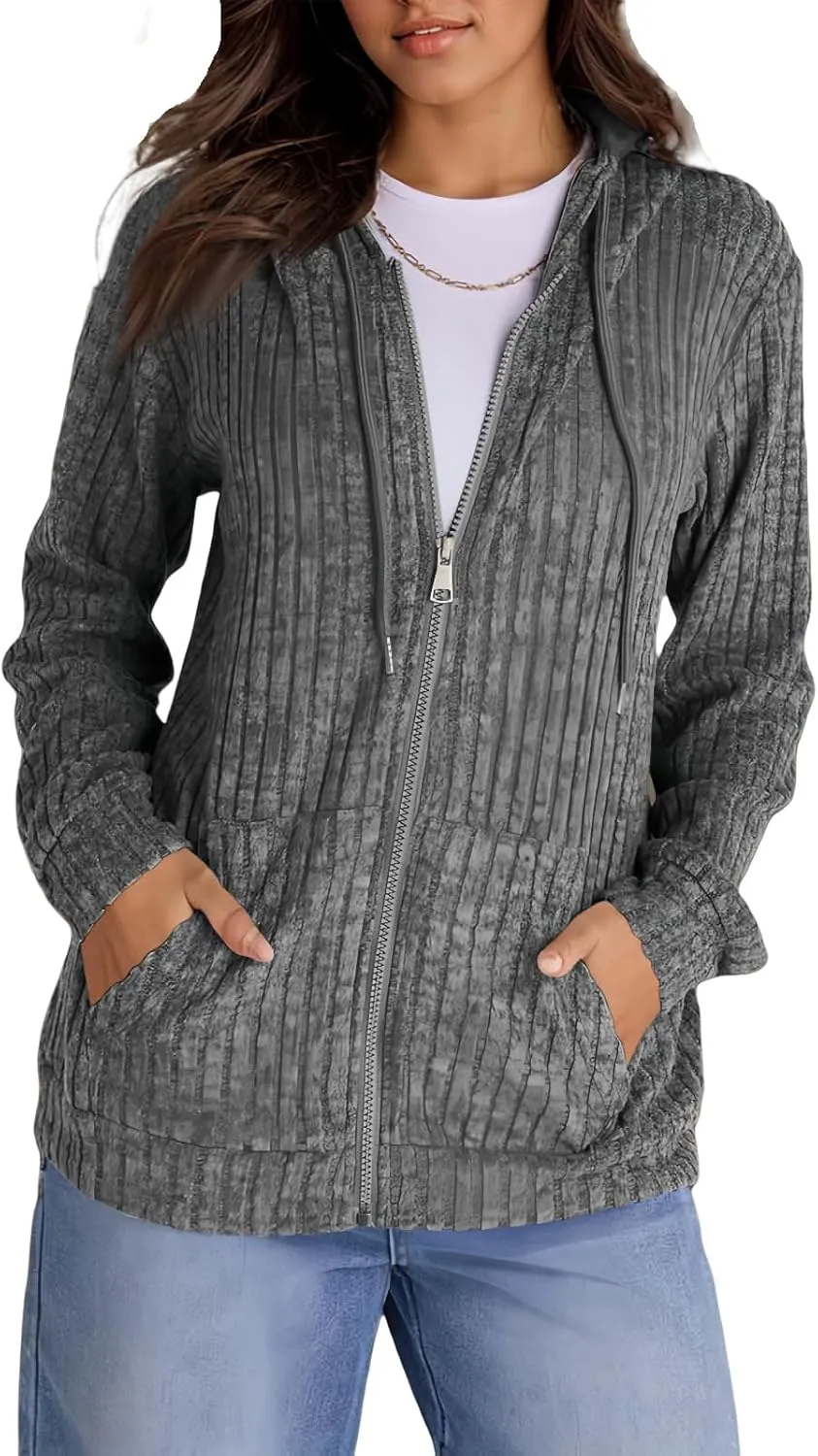 Zip Up Hoodie Women Oversized Sweaters Hoodies Casual Drawstring Lightweight Knit Workout Zip Up Jackets with Pockets