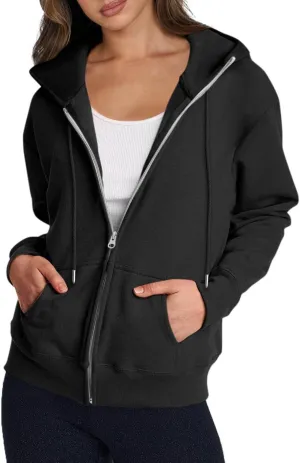 Zip Up Hoodie Women Y2k Long Sleeve Drawstring Hooded Overiszed Sweatshirt Casual Comfy Soft Fall Jackets 2024