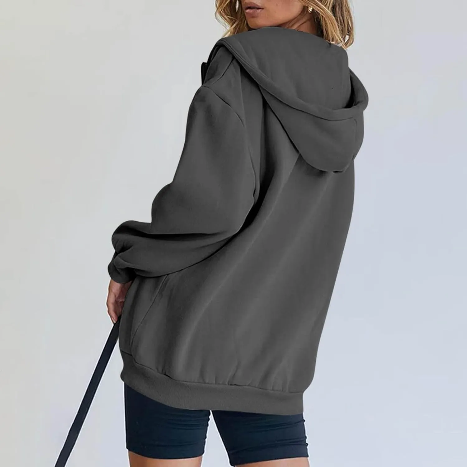 Zip Up Hoodie Women Y2k Long Sleeve Drawstring Hooded Overiszed Sweatshirt Casual Comfy Soft Fall Jackets 2024