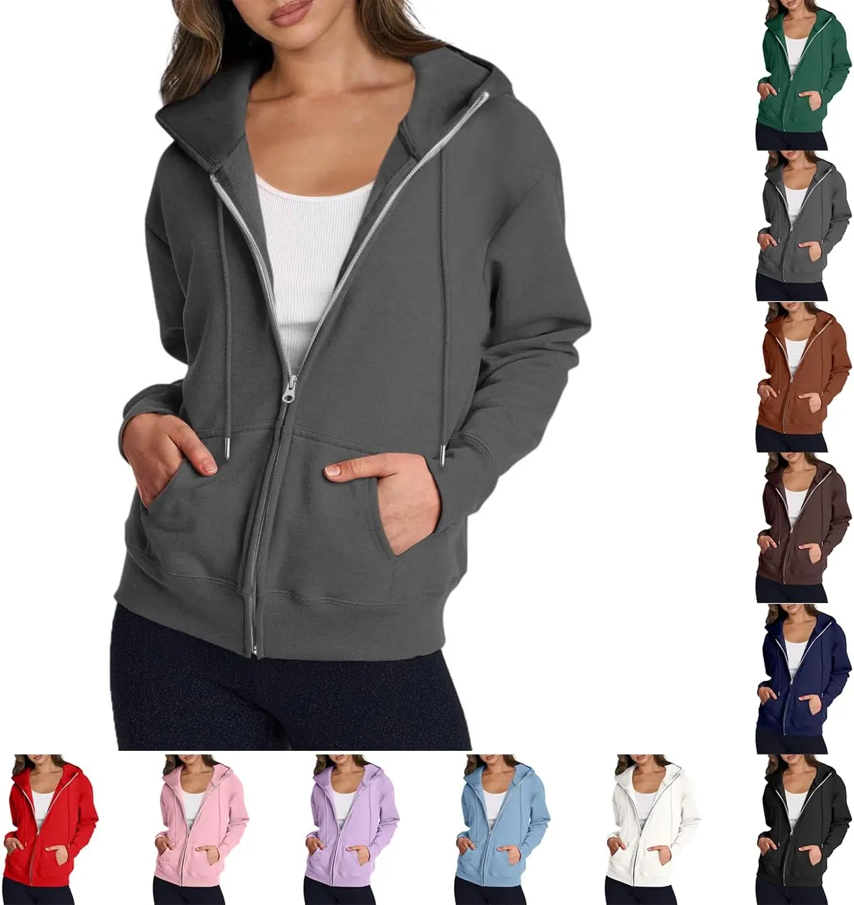 Zip Up Hoodie Women Y2k Long Sleeve Drawstring Hooded Overiszed Sweatshirt Casual Comfy Soft Fall Jackets 2024