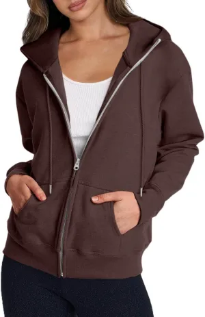 Zip Up Hoodie Women Y2k Long Sleeve Drawstring Hooded Overiszed Sweatshirt Casual Comfy Soft Fall Jackets 2024