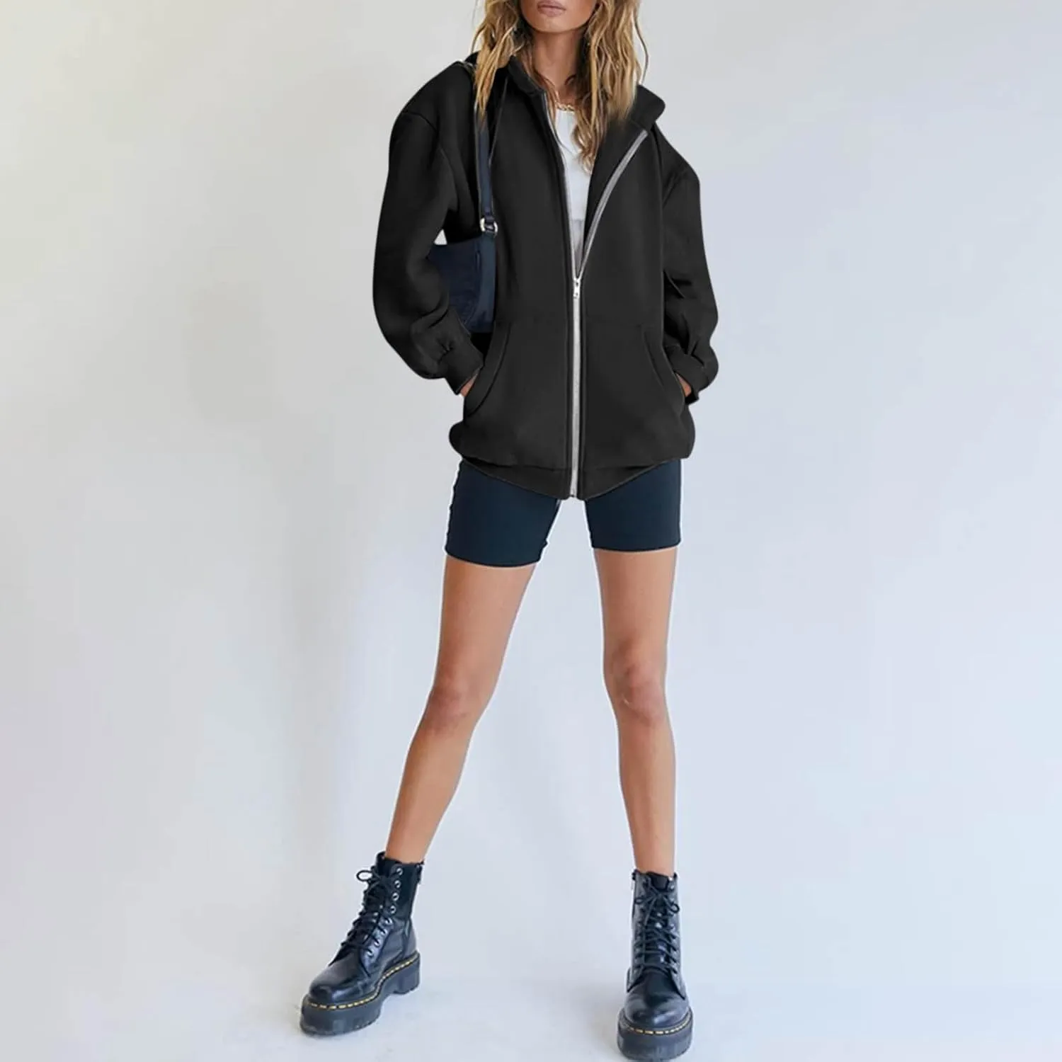 Zip Up Hoodie Women Y2k Long Sleeve Drawstring Hooded Overiszed Sweatshirt Casual Comfy Soft Fall Jackets 2024
