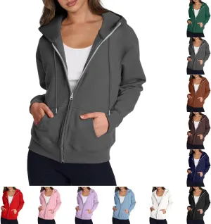 Zip Up Hoodie Women Y2k Long Sleeve Drawstring Hooded Overiszed Sweatshirt Casual Comfy Soft Fall Jackets 2024