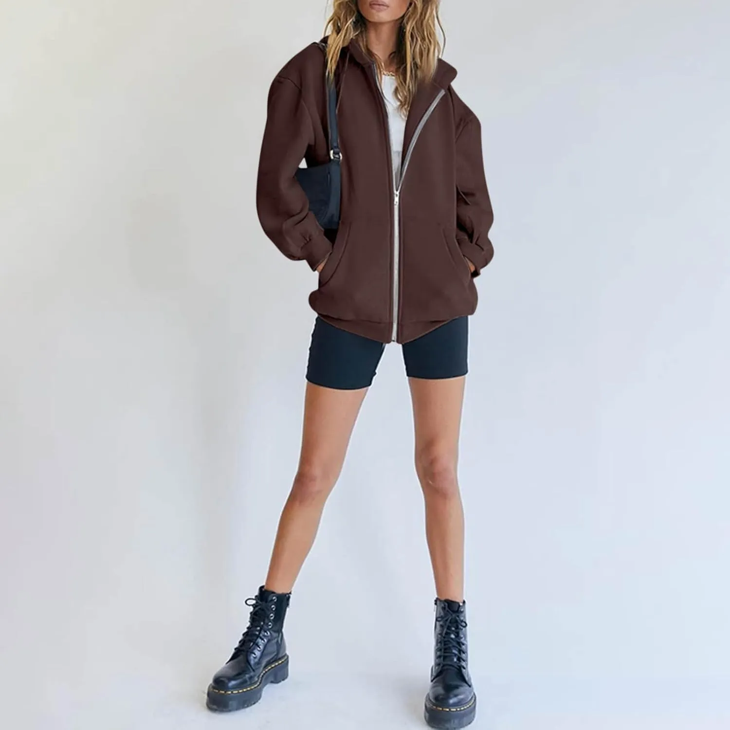 Zip Up Hoodie Women Y2k Long Sleeve Drawstring Hooded Overiszed Sweatshirt Casual Comfy Soft Fall Jackets 2024