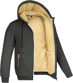 ZWRXW Hoodies for Men Full Zip Heavyweight Fleece Sherpa Lined Sweatshirt Winter Warm Jacket Casual Work Coat with Pocket