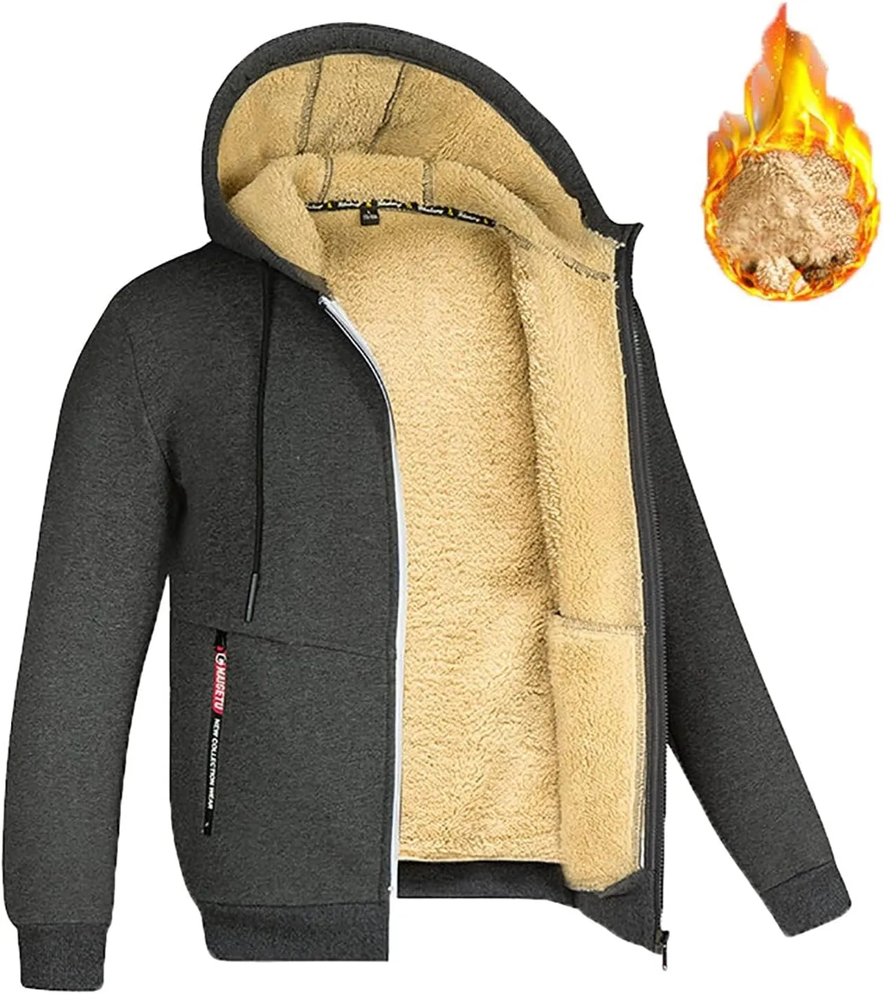 ZWRXW Hoodies for Men Full Zip Heavyweight Fleece Sherpa Lined Sweatshirt Winter Warm Jacket Casual Work Coat with Pocket