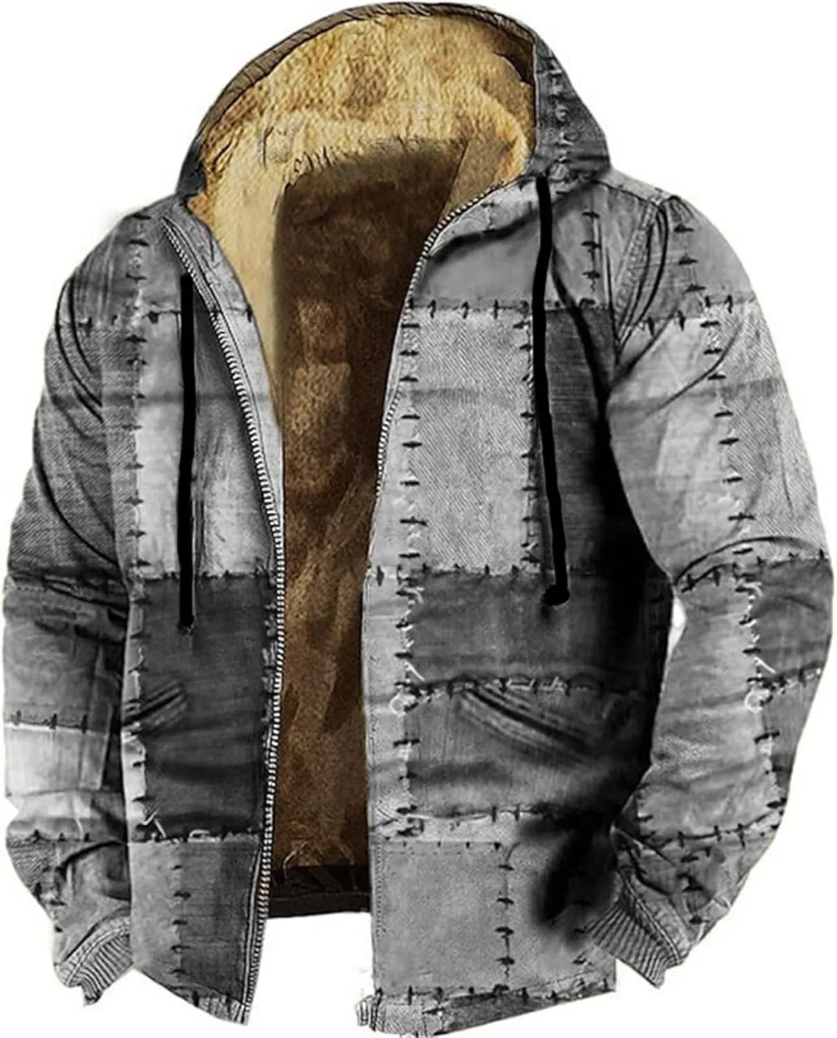 ZYXTIM Men's Fashion Hippie Fleece Jackets with Hood Heavyweight Patch Pattern Warm Winter Coat Big&Tall Hoodies Sweatshirts