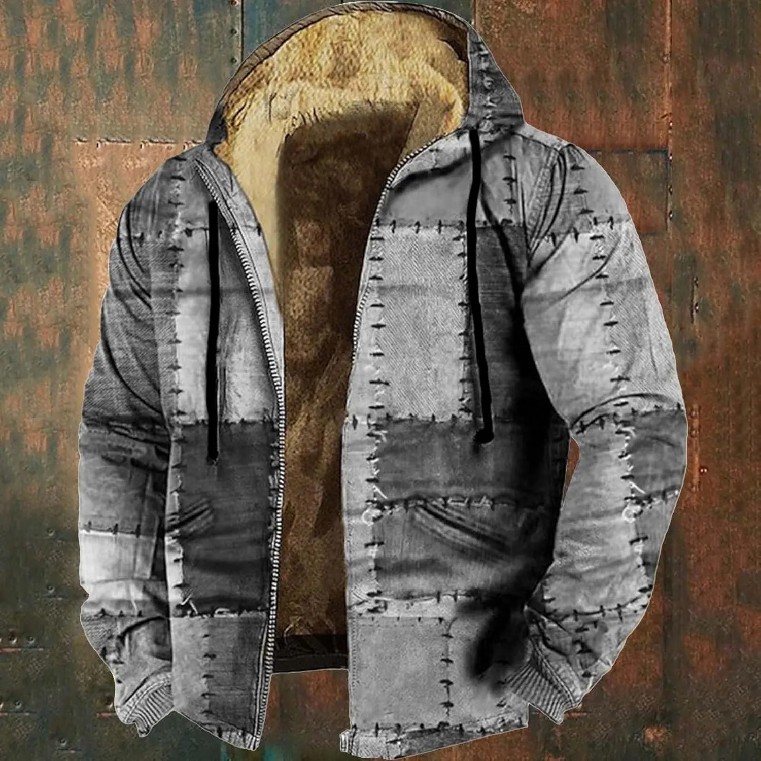 ZYXTIM Men's Fashion Hippie Fleece Jackets with Hood Heavyweight Patch Pattern Warm Winter Coat Big&Tall Hoodies Sweatshirts