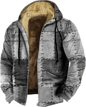 ZYXTIM Men's Fashion Hippie Fleece Jackets with Hood Heavyweight Patch Pattern Warm Winter Coat Big&Tall Hoodies Sweatshirts